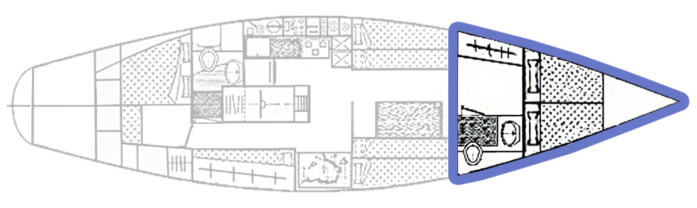 Schema interni barca a vela - FIG.4 Cabina doppia di prua con bagno.