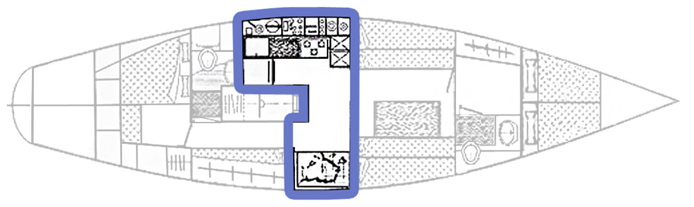 Schema interni barca a vela - FIG.1 Cucina e carteggio.